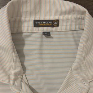 Peter Millar Cream and Orange Striped Polo Shirt